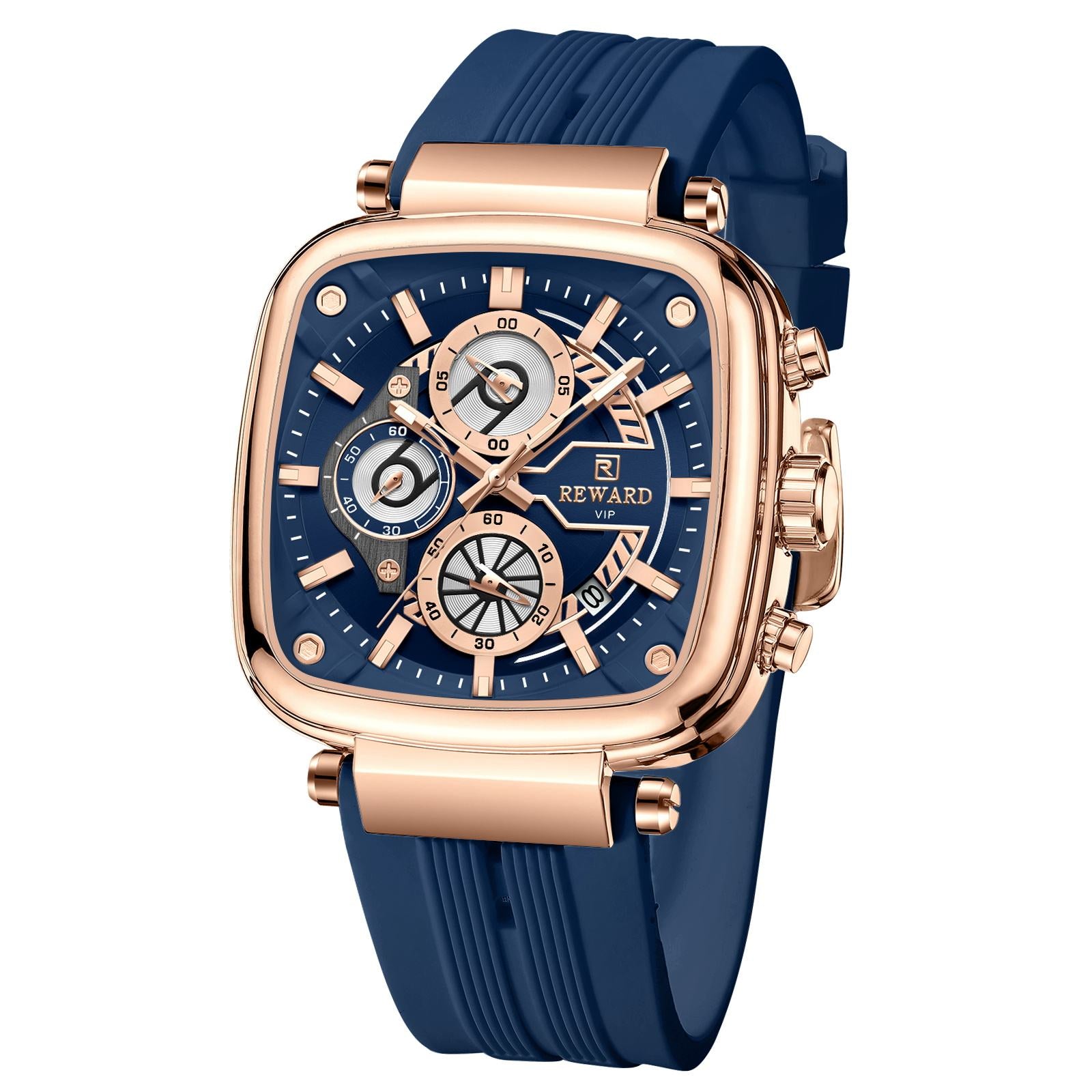 Reward 831509 Men's Luxury Square Chronograph Silicone Strap Watch