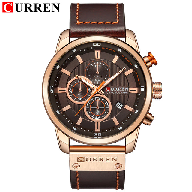 Curren 8291 Men's Luxury Quartz Chronograph Leather Strap Watch