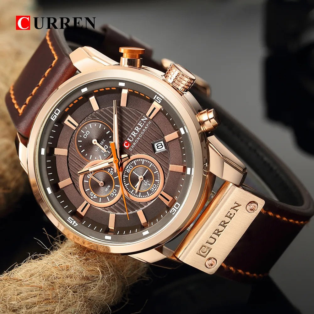 Curren 8291 Men's Luxury Quartz Chronograph Leather Strap Watch
