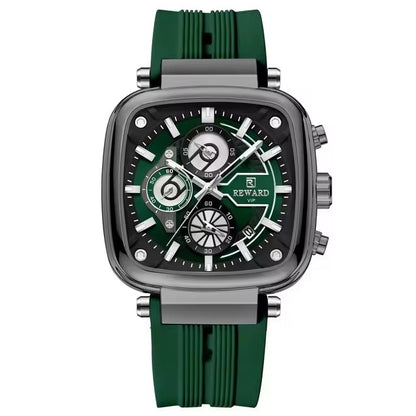 Reward 831509 Men's Luxury Square Chronograph Silicone Strap Watch