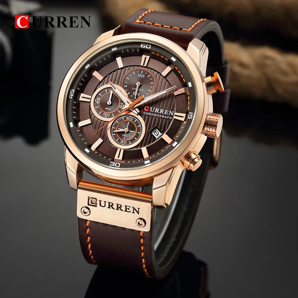 Curren 8291 Men's Luxury Quartz Chronograph Leather Strap Watch