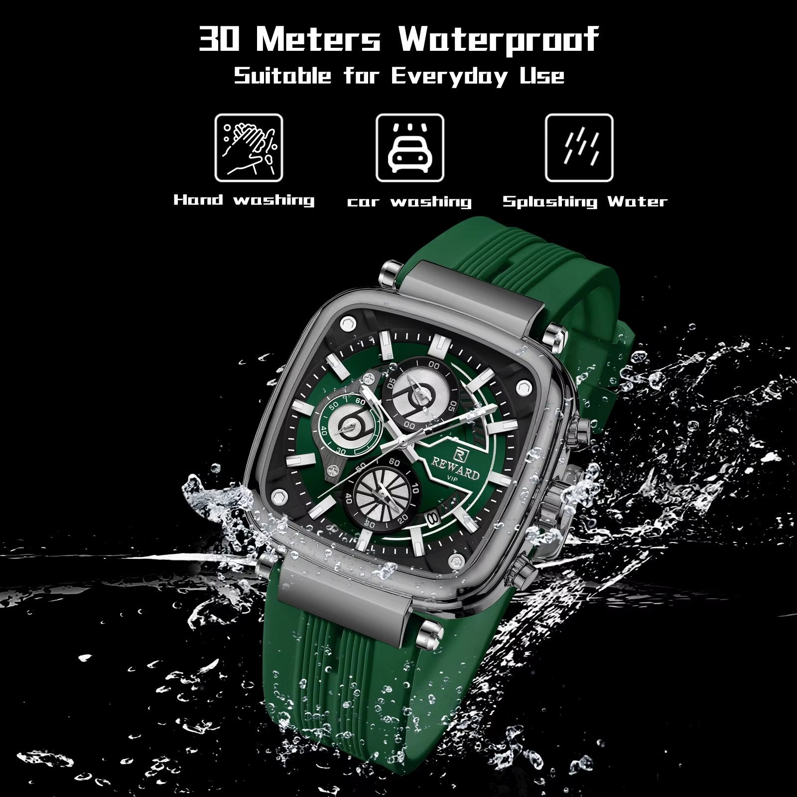 Reward 831509 Men's Luxury Square Chronograph Silicone Strap Watch