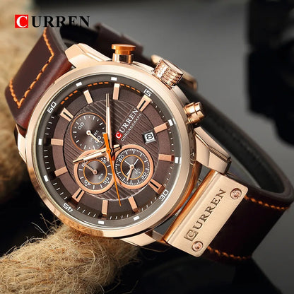 Curren 8291 Men's Luxury Quartz Chronograph Leather Strap Watch