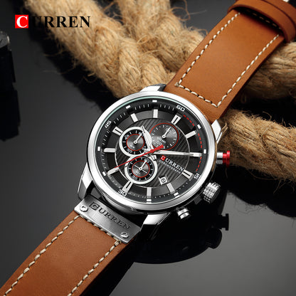Curren 8291 Men's Luxury Quartz Chronograph Leather Strap Watch