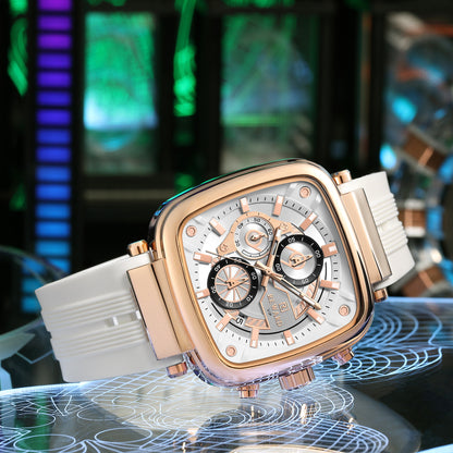Reward 831509 Men's Luxury Square Chronograph Silicone Strap Watch