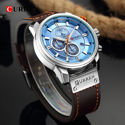 Curren 8291 Men's Luxury Quartz Chronograph Leather Strap Watch