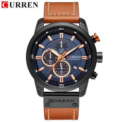 Curren 8291 Men's Luxury Quartz Chronograph Leather Strap Watch