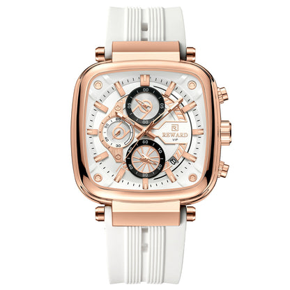 Reward 831509 Men's Luxury Square Chronograph Silicone Strap Watch