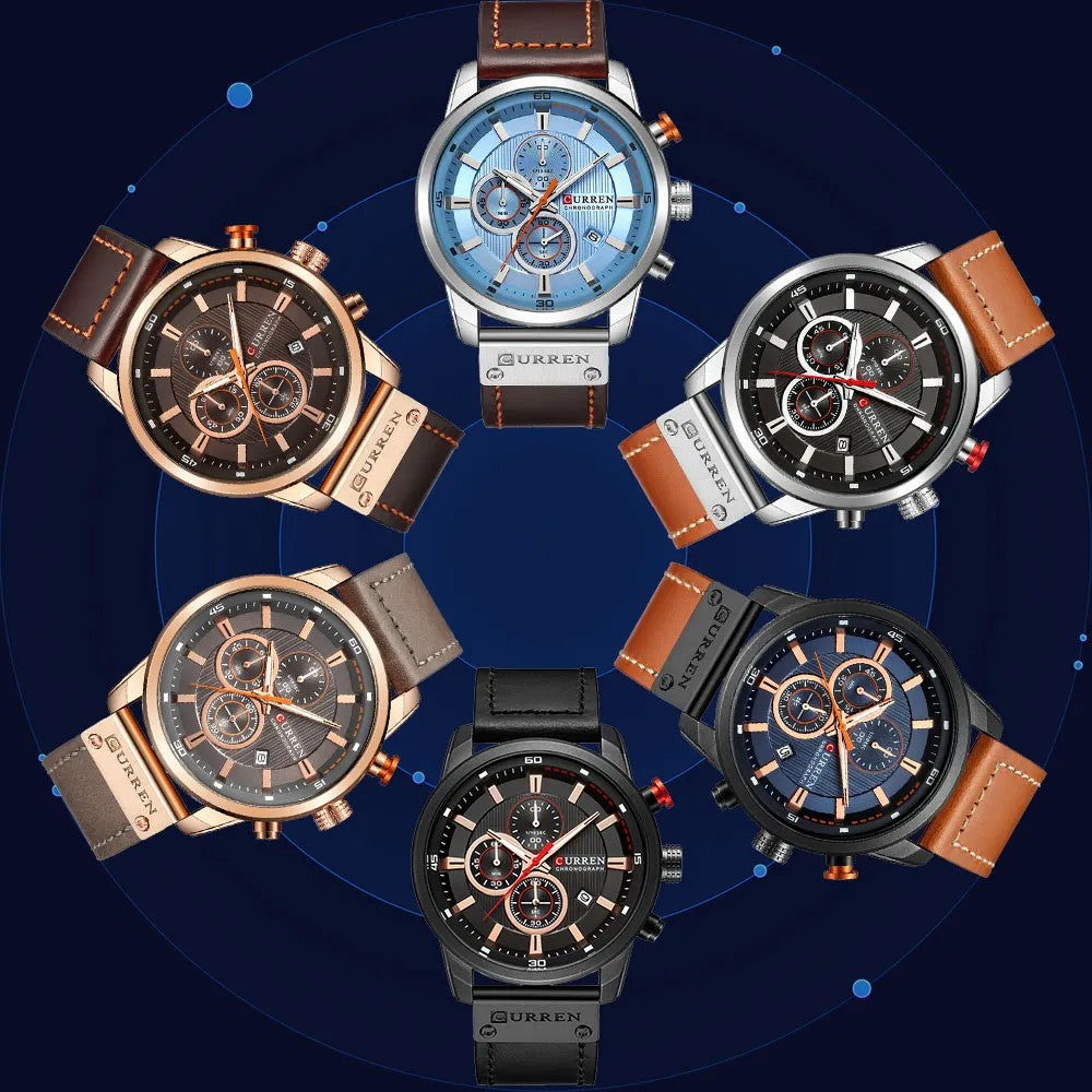 Curren 8291 Men's Luxury Quartz Chronograph Leather Strap Watch